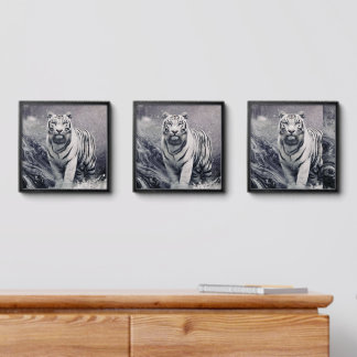 Stormwalker White Tiger – Framed Canvas Wall Art Peel And Stick Photo Tile