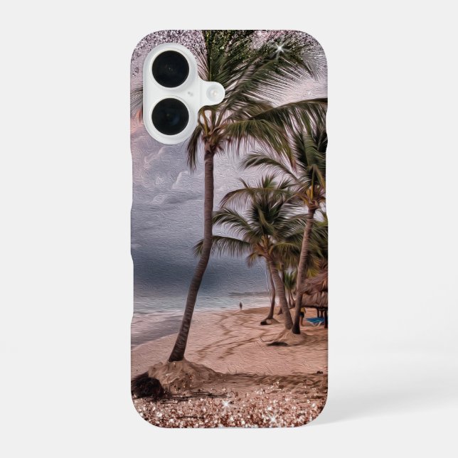 Stormy Beach with Palm Trees iPhone Case (Back)