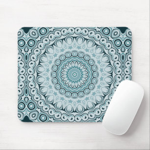 Stormy Blue and Gray Mandala Pattern Mouse Pad