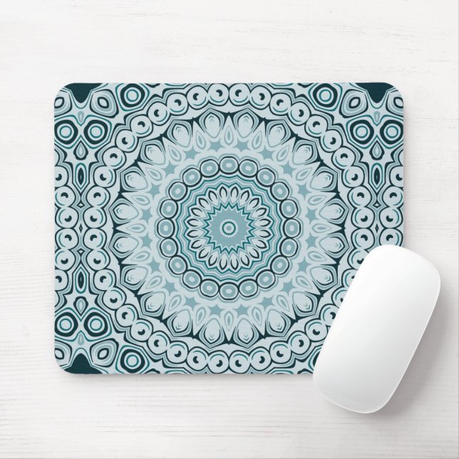 Stormy Blue and Gray Mandala Pattern Mouse Pad (With Mouse)