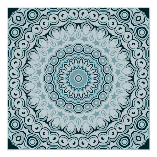 Stormy Blue and Gray Mandala Pattern Poster (Front)