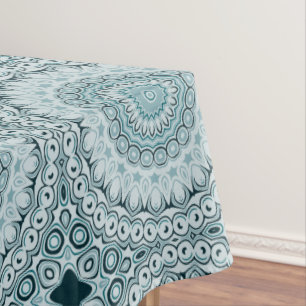 Stormy Blue and Gray Mandala Pattern Tablecloth