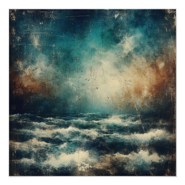 Stormy Blue Ocean Old Photograph Poster (Front)