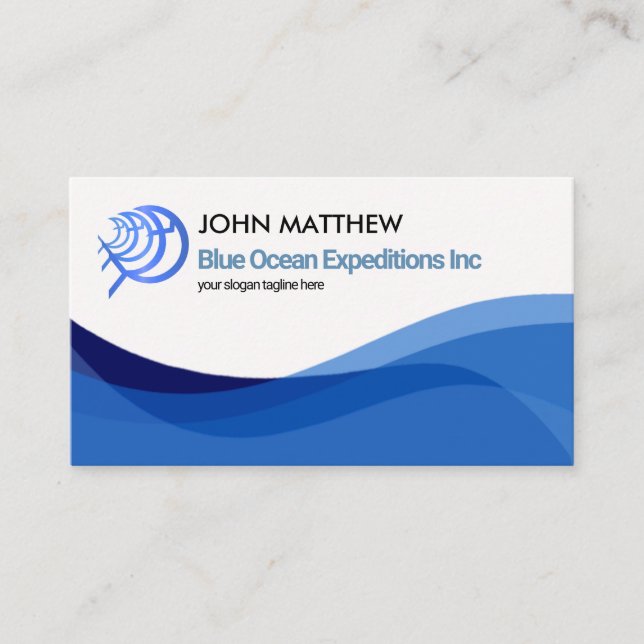 Stormy Blue Water Ocean Waves Marine Fishing Business Card (Front)
