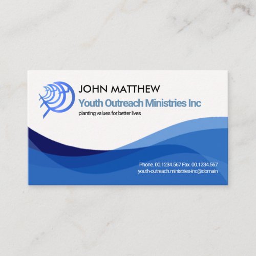 Stormy Blue Water Waves Christian Fish Ministry Business Card