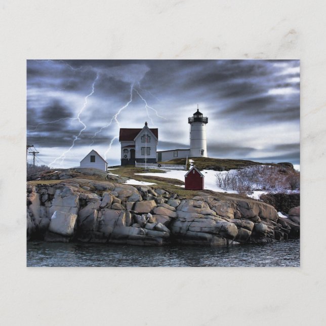 Stormy Cape Neddick "Nubble" light house Postcard (Front)