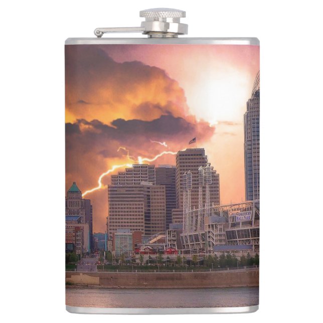 Stormy Cincinnati Great American Ball Park  Flask (Front)
