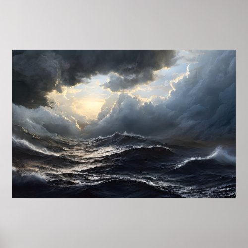 Stormy Clouds and Ocean Ai Art Poster