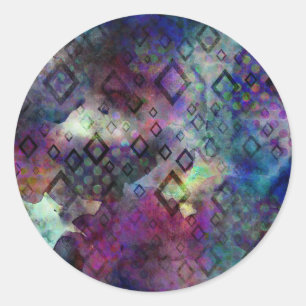 Stormy colorful watercolor abstract w/ diamonds classic round sticker