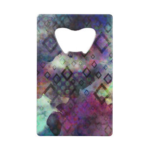 Stormy colorful watercolor abstract w/ diamonds credit card bottle opener