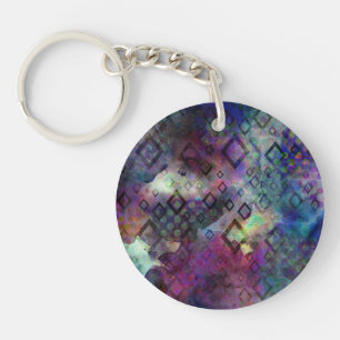 Stormy colorful watercolor abstract w/ diamonds keychain