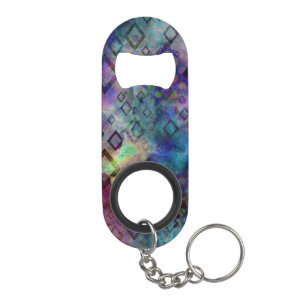 Stormy colorful watercolor abstract w/ diamonds keychain bottle opener