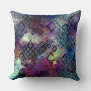 Stormy colorful watercolor abstract w/ diamonds throw pillow
