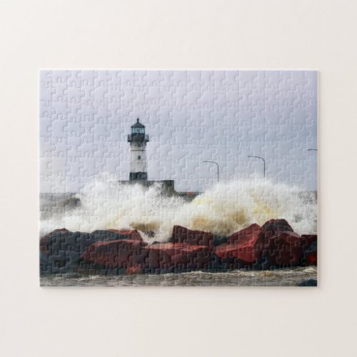 Stormy Day Lighthouse Duluth Minnesota Jigsaw Puz Jigsaw Puzzle