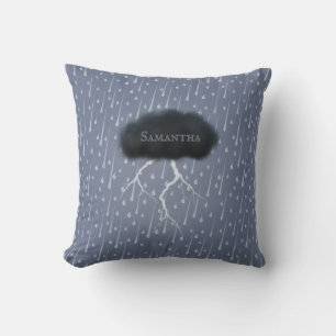 Stormy Day Thunder Cloud & Rain Customized Blue Throw Pillow
