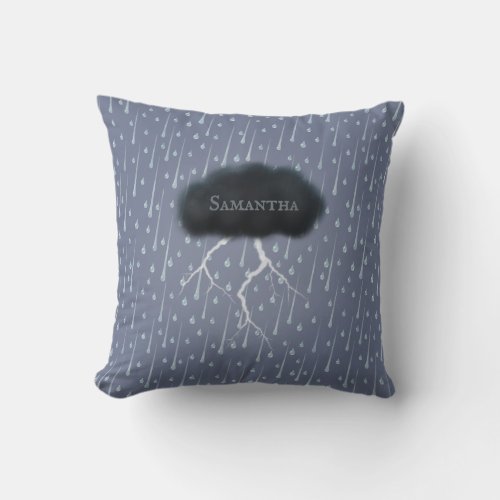 Stormy Day Thunder Cloud  Rain Customized Blue Throw Pillow
