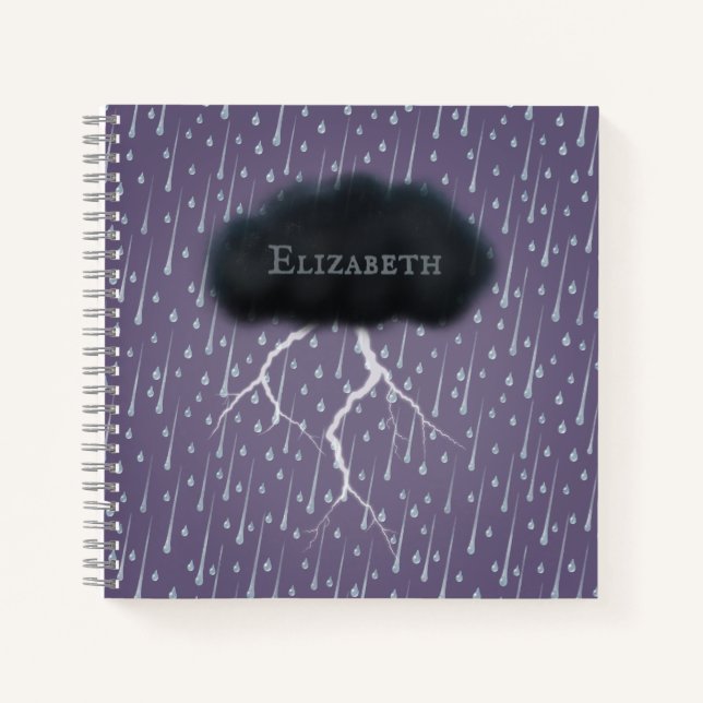 Stormy Day Thunder Cloud & Rain Customized Purple Notebook (Front)