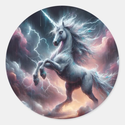 Stormy Fury Legendary Unicorn Classic Round Sticker