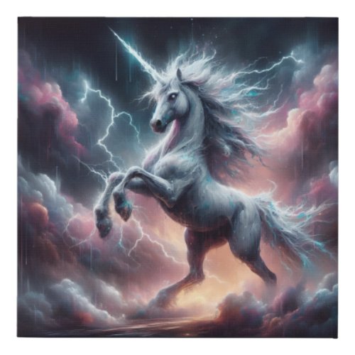 Stormy Fury Legendary Unicorn Faux Canvas Print