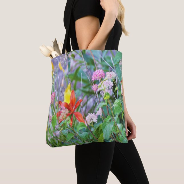 Stormy Garden Landscape with Hydrangea and Lilies Tote Bag (Close Up)