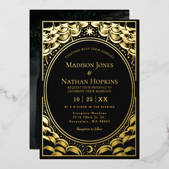 Stormy Gold Elegant Tarot Card Wedding  (Front/Back)