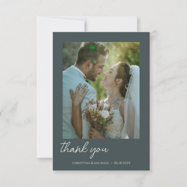Stormy Gray • Handwritten Script Wedding Thank You Card (Front)