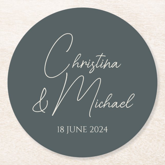 Stormy Gray • Modern Handwritten Script Round Paper Coaster (Front)