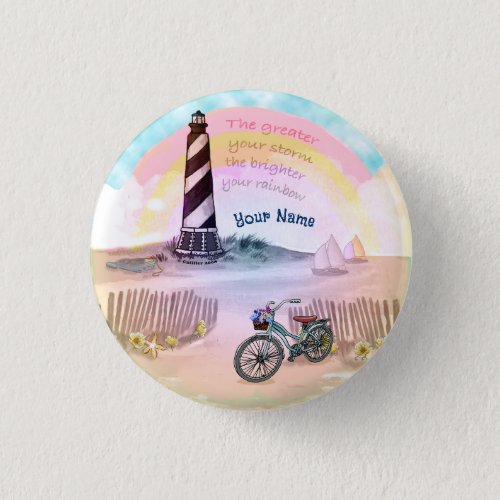 Stormy Lighthouse Bike custom name round Button