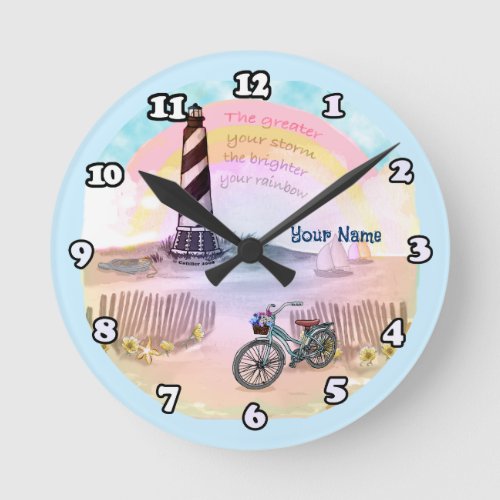 Stormy Lighthouse Bike custom name Round Clock
