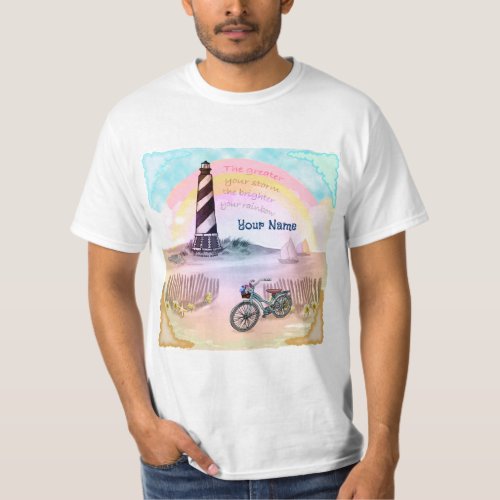 Stormy Lighthouse Bike custom name T_Shirt
