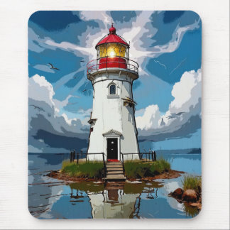 Stormy Lighthouse -  Navigational Tower Mouse Pad