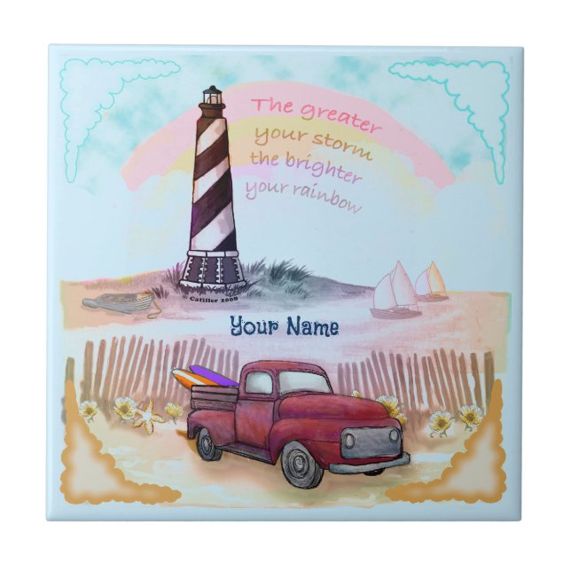 Stormy Lighthouse truck Ceramic Tile (Front)