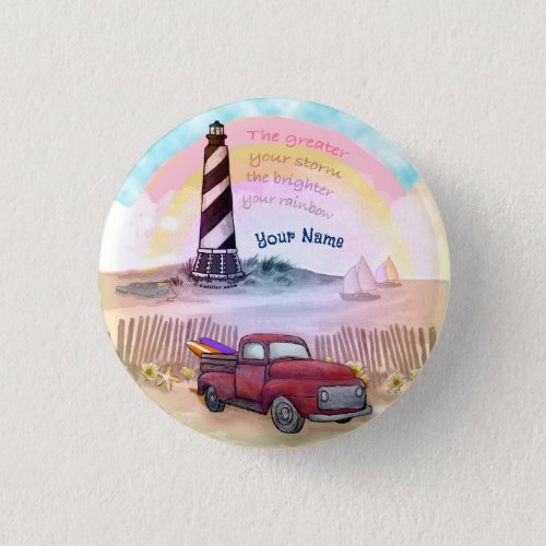 Stormy Lighthouse Truck custom name round Button