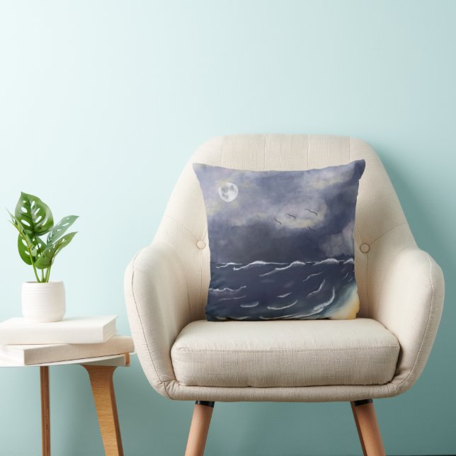 Stormy Night at Sea Throw Pillow (Chair)