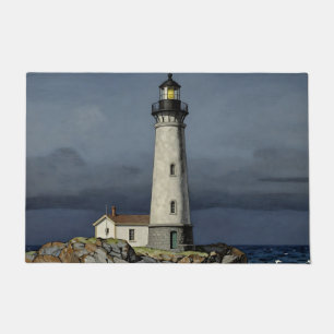 Stormy Night Coastal Lighthouse Doormat
