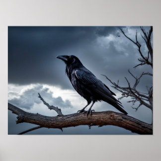 Stormy Night Raven with Geometric Overlay Poster