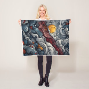Stormy Night Sky Clouds And Glowing Star Fleece Bl Blanket