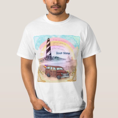Stormy Rainbow Lighthouse  custom name T_Shirt