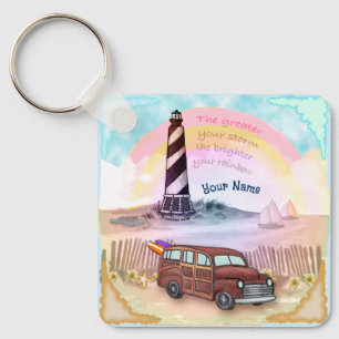 Stormy Rainbow Lighthouse Keychain