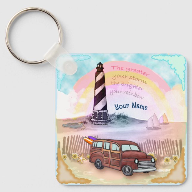 Stormy Rainbow Lighthouse   Keychain (Front)