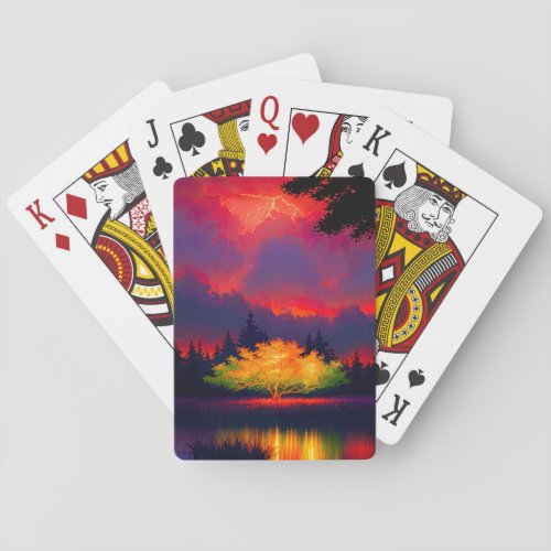 Stormy Red Clouds Above the Radiant Tree Poker Cards