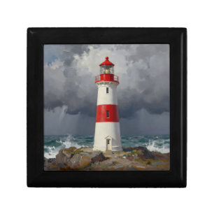 Stormy Red Lighthouse Coastal Gift Box