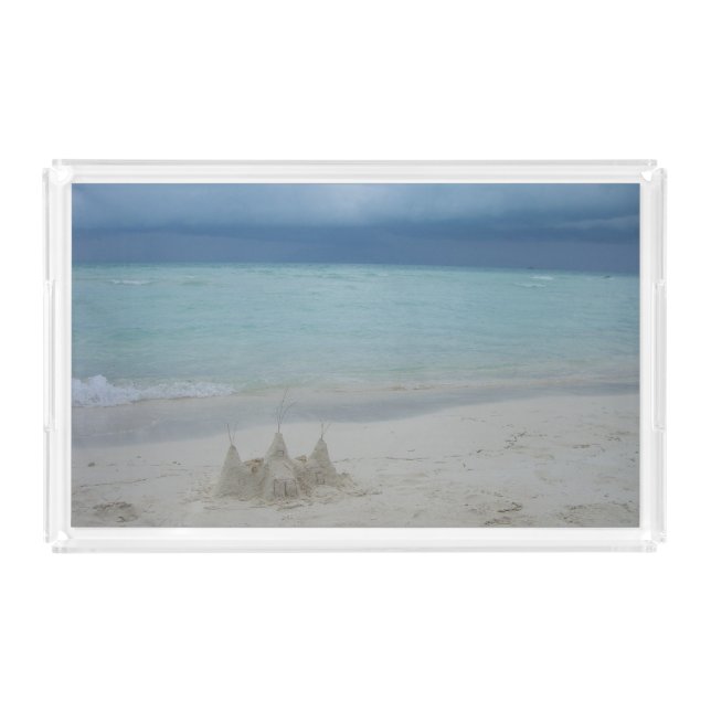 Stormy Sandcastle Beach Landscape Photo Acrylic Tray (Front)
