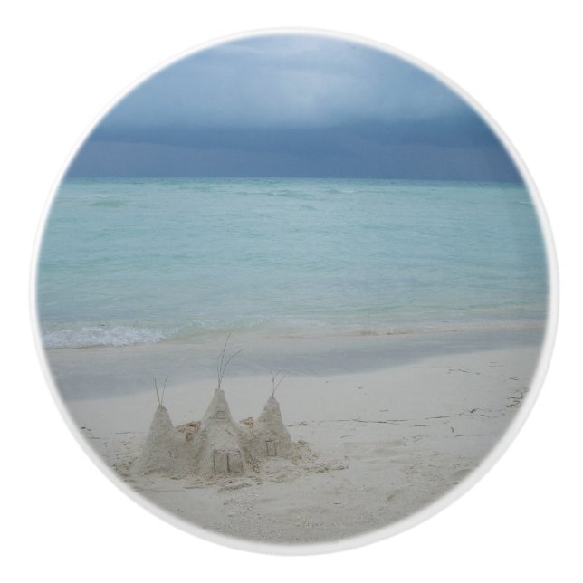 Stormy Sandcastle Beach Landscape Photo Ceramic Knob (Front)