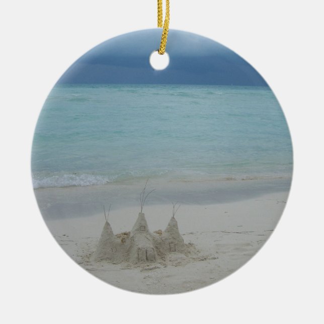 Stormy Sandcastle Beach Landscape Photo Ceramic Ornament (Front)