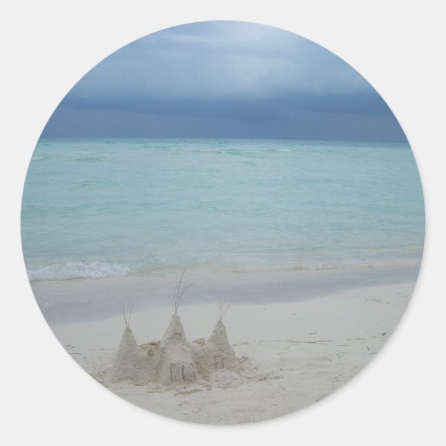 Stormy Sandcastle Beach Landscape Photo Classic Round Sticker (Front)