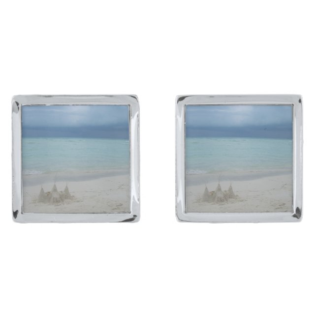 Stormy Sandcastle Beach Landscape Photo Cufflinks (Front)