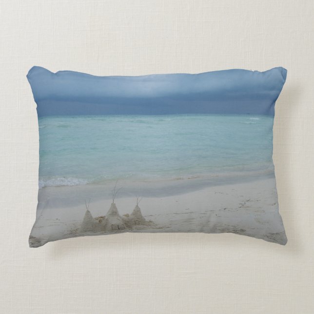 Stormy Sandcastle Beach Landscape Photo Decorative Pillow (Front)