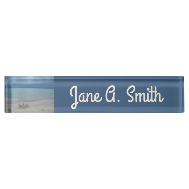 Stormy Sandcastle Beach Landscape Photo Desk Name Plate (Front)