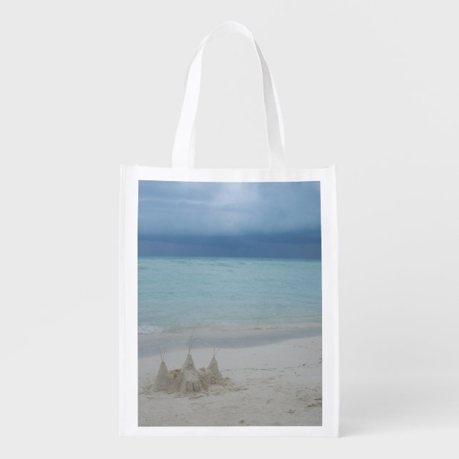 Stormy Sandcastle Beach Landscape Photo Grocery Bag (Front)